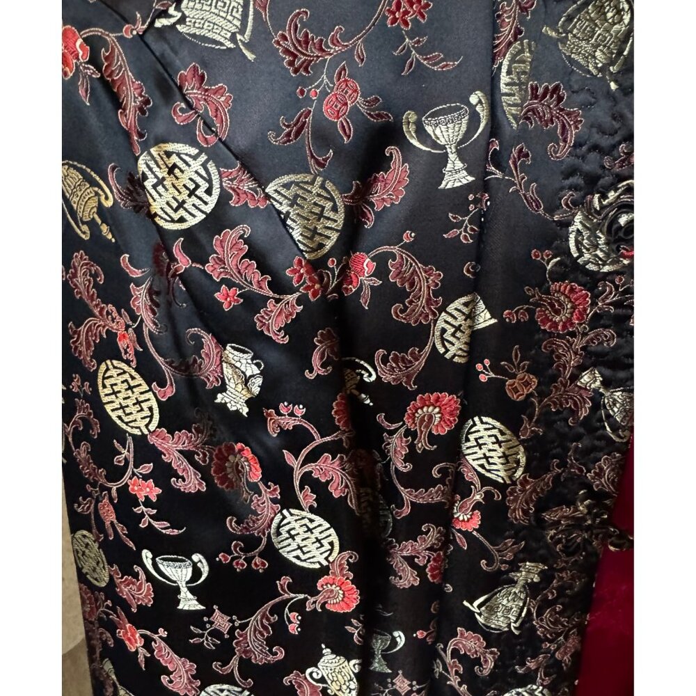 Vintage Reversible Chinese Brocade Jacket Frog Closures Black & Pink - Picture 3 of 9